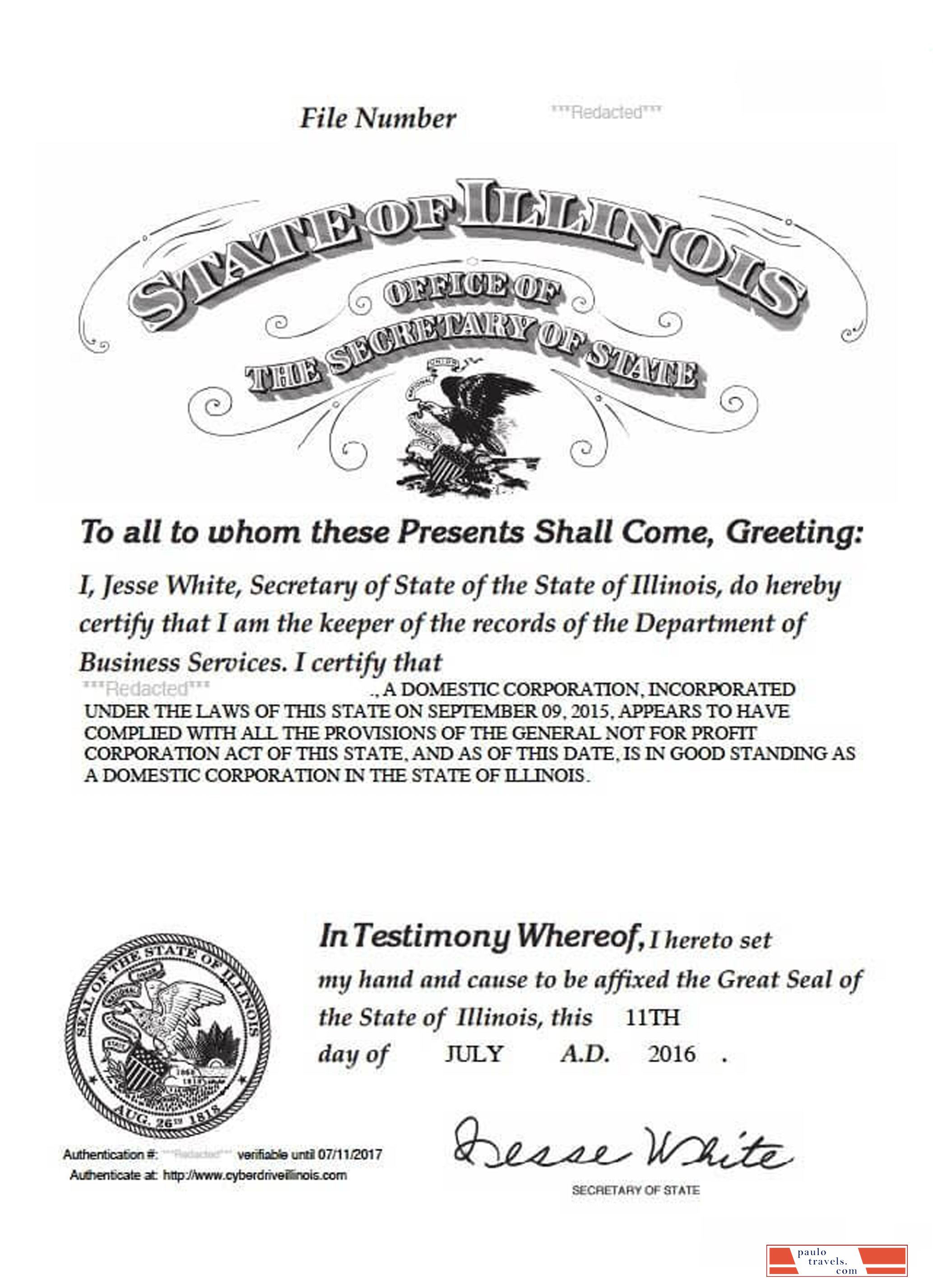 USA Illinois certificate of good standing
